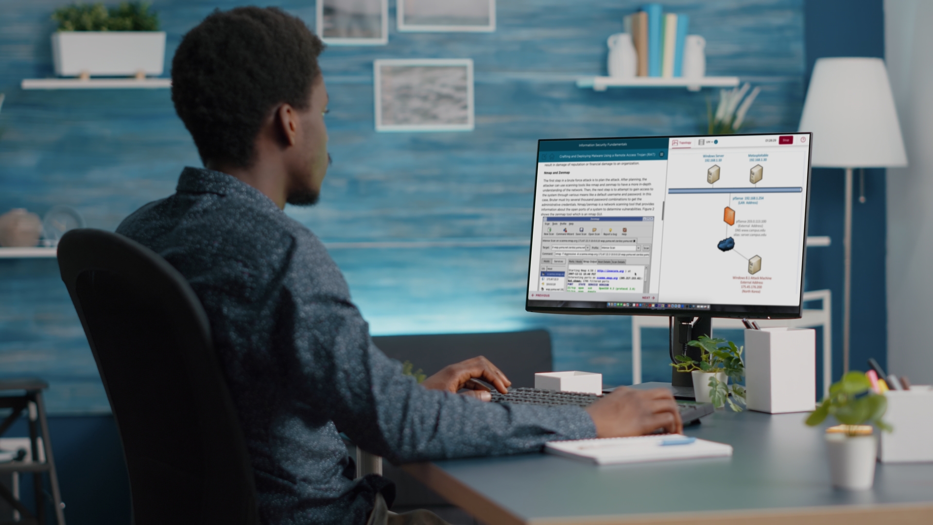 man from behind using computer with Skill Labs on it