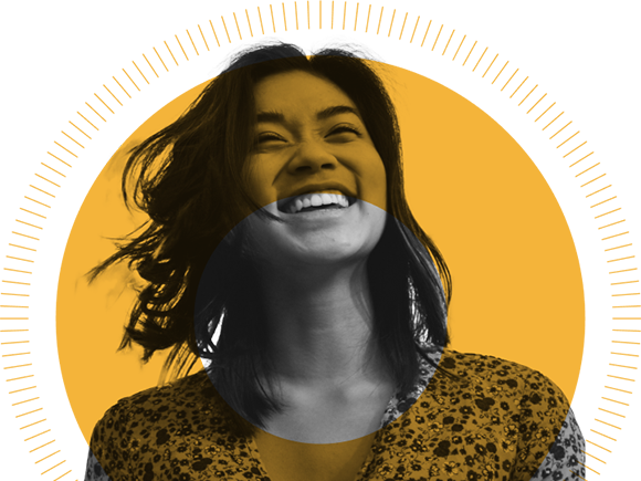 woman with donut sun graphic overlay