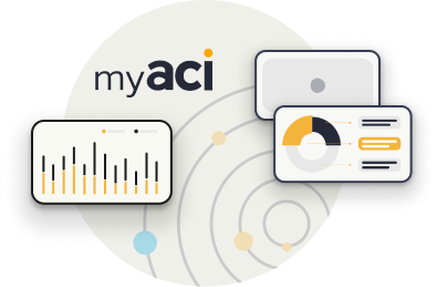 two people using compuer rogether with my ayy see eye learn logo and graphics of charts in background